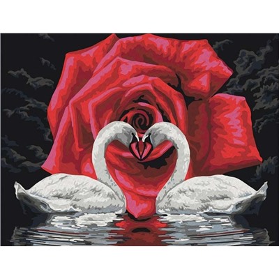 Алмазная мозаика. Лебеди и красная роза. кваадратные стразы. 30*40