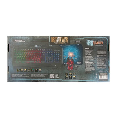 Игровой набор QUMO Respawn, клавиатура+мышь, проводной, мембранный, 2400 dpi, USB, черный