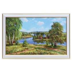 Картина "Храм на берегу лесного озера" 20х30(23х33) см