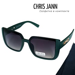 Очки солнцезащитные CHRIS JANN с салфеткой женские тёмно-зелёные