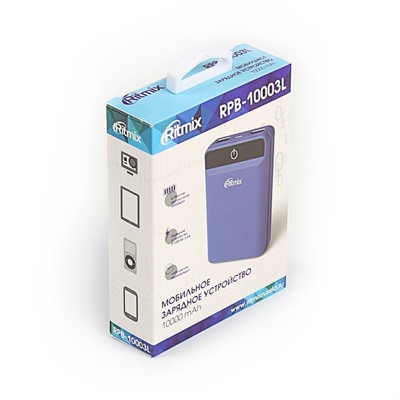Внешний аккумулятор Power bank RITMIX RPB-10003L smoky blue, 10 000 mAh, 2xUSB 5В 2,4А