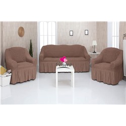 Комплект чехлов на трехместный диван и 2 кресла с оборкой серо коричневый 202, Характеристики
