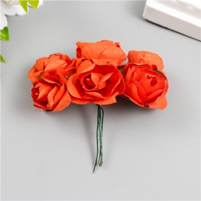 Цветы для декорирования "Чайные розы" 1 букет=6 цветов 9,5 см алый