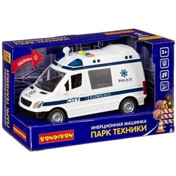 Инерционная машинка Bondibon «ПАРК ТЕХНИКИ», полицейский фургон, свет, звук  BOX 27,5х12х17