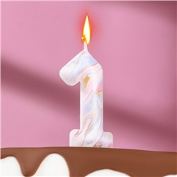 Свеча в торт "Белый мрамор", цифра "1", 8 см