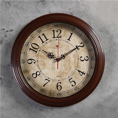 Часы настенные, серия: Классика, плавный ход, 35 см, обод коричневый
