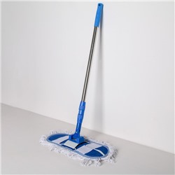 Швабра для мытья пола плоская Доляна, насадка х/б 36×12 см, телескопическая стальная ручка 81-122 см, цвет синий