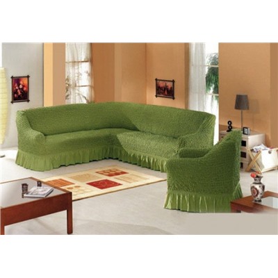 Комплект чехлов на мебель угловой диван и кресло оливка