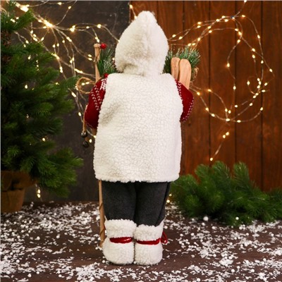 Дед Мороз "В свитере, с лыжами и мешком" 45 см