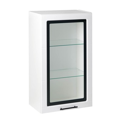 Шкаф навесной Лайт со стеклом, 600х1032х340, МДФ Белый глянец/Белый ЛДСП