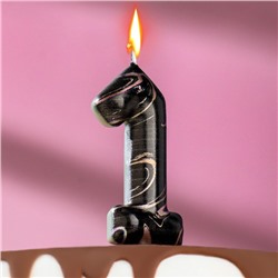 Свеча в торт "Черный мрамор", цифра "1", 8 см