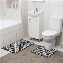 Набор ковриков для ванны и туалета Доляна «Грета», 2 шт: 50×80, 40×50 см, цвет чёрно-белый