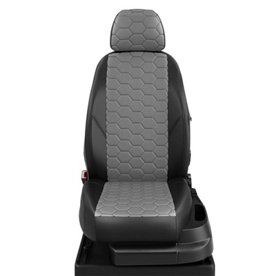 Авточехлы для Daewoo Nexia 2 с 2008-н.в. седан 2выпуск Задние спинка и сиденье единые, 4 подголовника. Середина: экокожа тёмно-серая с перфорацией. Боковины и спинка: чёрная экокожа