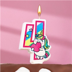 Свеча в торт "Единорог с шариком", цифра 4, розовый