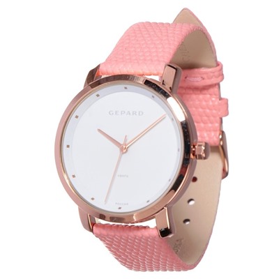 Часы наручные женские Gepard, белый циферблат, розовый ремешок, 1252A3L6-17