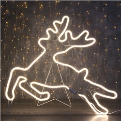 Неоновая фигура «Олень летящий», 70 × 70 см, 480 LED, 220 В, свечение тёплое белое