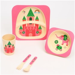 Набор детской бамбуковой посуды «Бычок», тарелка, миска, стакан, приборы, 5 предметов