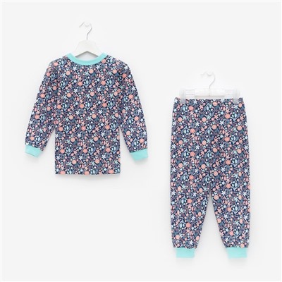 Пижама для девочки, цвет синий/листья, рост 98 см