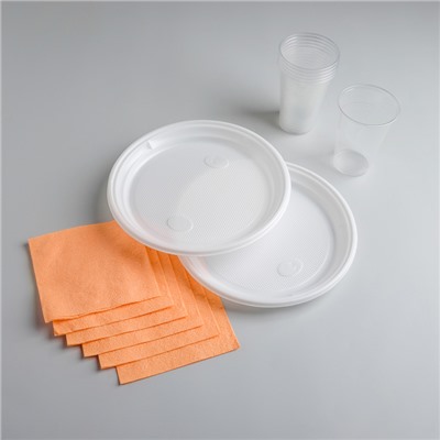 Набор одноразовой посуды «Красавчик», 6 персон, цвет белый