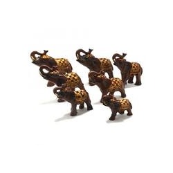 ЭТНИКА Набор фигурок "7 слонов" пластик коричневый, попона в золотую клетку h 4,5-8,5см SH