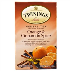 Twinings, Травяной чай, со вкусом апельсина и корицы, без кофеина, 20 чайных пакетиков, 40 г (1,41 унции)