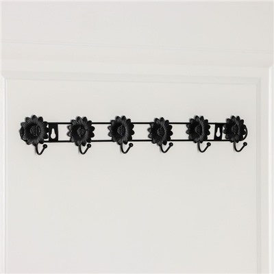Вешалка настенная Доляна «Ромашки», 6 крючков, 41,5×5,5×3 см, цвет чёрный