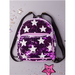 Рюкзак для девочки с пайетками, звезды, сиреневый