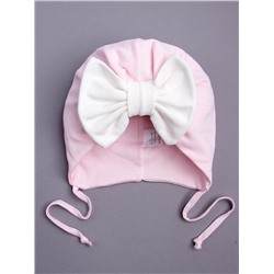 Чалма трикотажная для девочки с бантом на завязках, молочный и светло-розовый