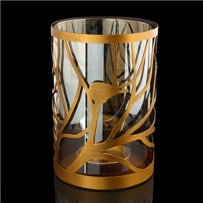 Подсвечник металл, стекло на 1 свечу "Птица на дереве" золото 23х16х16 см