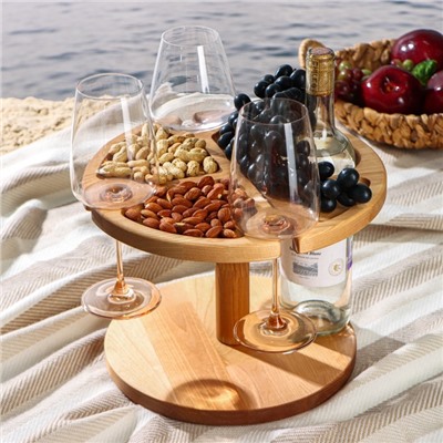 Столик-поднос для вина с менажницей Adelica, на 3 персоны, d=30×2,8 см, берёза