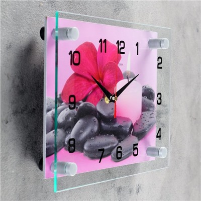 Часы настенные, серия: Цветы, "Цветок на камешках", 20х26 см, микс