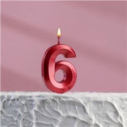 Свеча в торт на шпажке «‎Грань», цифра "6", 5 х 3.5 см, красная