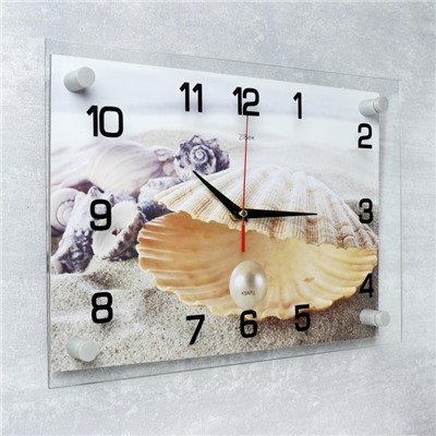 Часы настенные, серия: Море, "Ракушка с жемчужиной", 25х35  см, микс