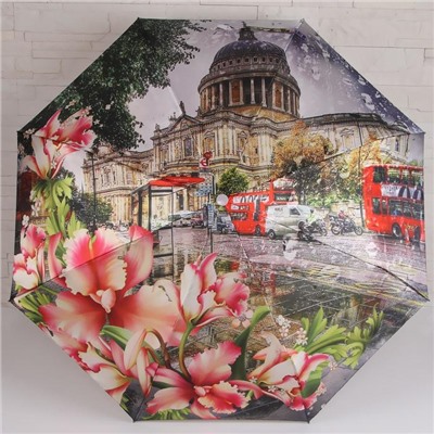 Зонт автоматический «Города и цветы», 3 сложения, 8 спиц, R = 50 см, цвет МИКС