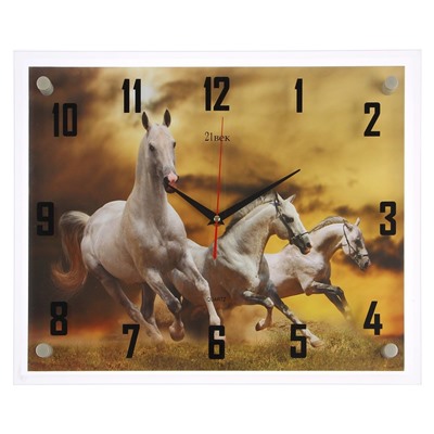 Часы настенные, серия: Животный мир, "Кони", 35х45  см, микс
