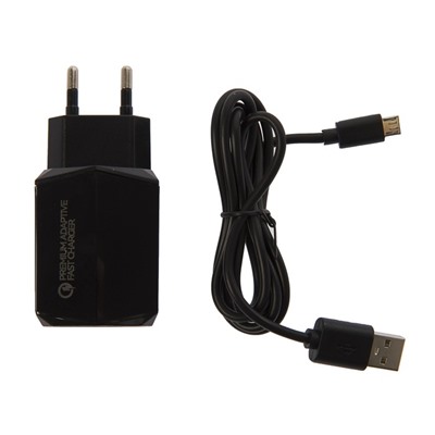 Сетевое зарядное устройство Jet.A, 2 USB, QC3.0/2.4 А, micro USB, 1 м, черное