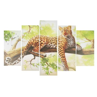 Часы настенные модульные «Леопард на ветке», 80 × 140 см