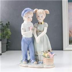 Сувенир керамика "Детишки с корзиной цветов" 21х13х7 см