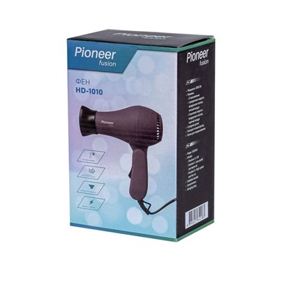 Фен Pioneer HD-1010, 1000 Вт, 1 скорости, 1 температурный режим, серо-коричневый