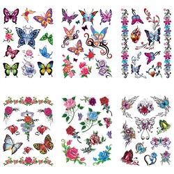 TTK003-106 Временные татуировки набор 6 листов 12х17,5см Бабочки, розы