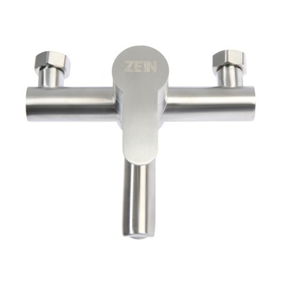 Смеситель для ванны ZEIN ZS5, короткий излив, с душевым набором,  нержавеющая сталь, сатин