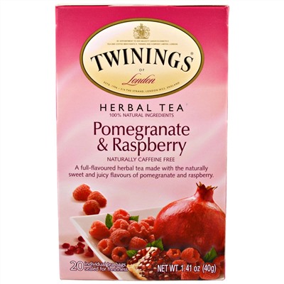 Twinings, Травяной чай, гранат и малина, без кофеина, 20 чайных пакетиков, 40 г (1,41 унции)