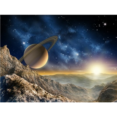 3D Фотообои «Огромный астероид с видом на сатурн»
