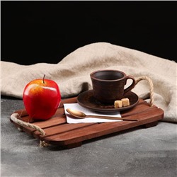 Поднос деревянный для завтрака "Планка", темно-коричневый, массив хвои, 30х20 см