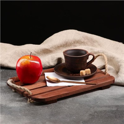 Поднос деревянный для завтрака "Планка", темно-коричневый, массив хвои, 30х20 см