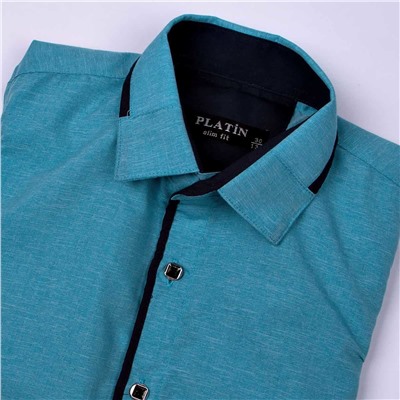 Рубашка Platin Slim fit бирюзового цвета короткий рукав для мальчика