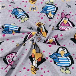 Ткань на отрез кулирка R11089-V1 Веселые пингвины