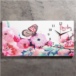 Часы-картина настенные, серия: Цветы,"Бабочки в цветах", 40 х 76 см, микс