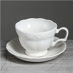 Чайная пара "Азалия", рельеф, белые, чашка 0,25 л, блюдце 15 см