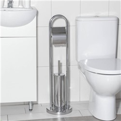 Ёрш для унитаза с подставкой напольный, 22×22×83 см, с держателем для туалетной бумаги, цвет хром